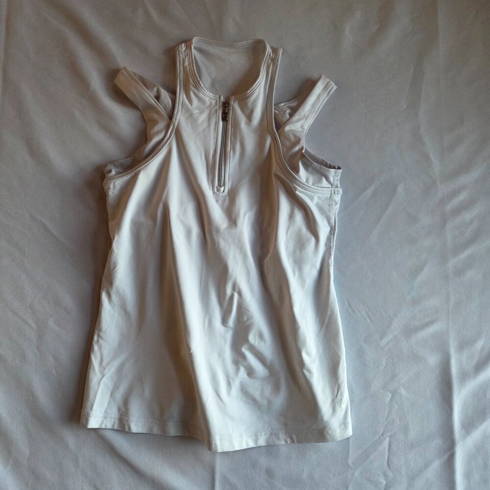 Women’s White Racerback Zip-Front Tank Top - Picture 5 of 7